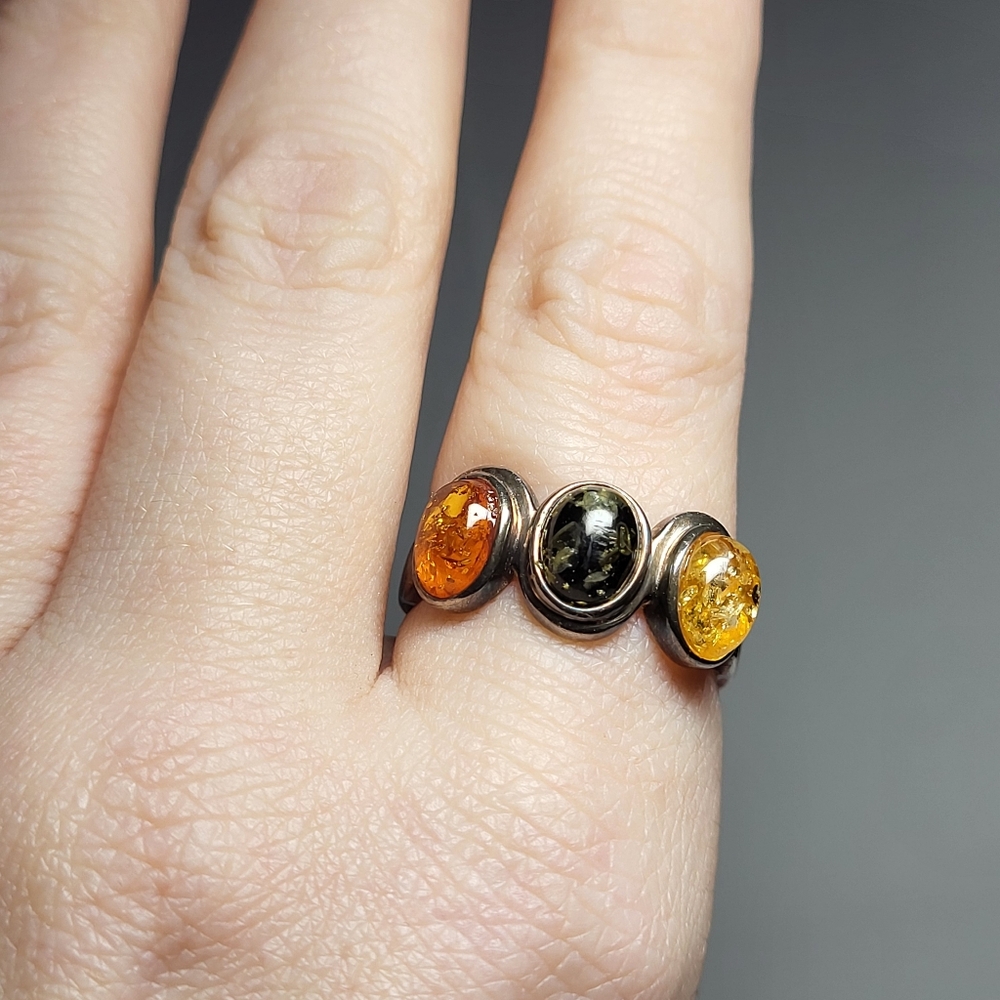 Genuine Multicolor Baltic Amber Ring, Earrings, And Necklace Set In Silver - Picture 4 of 7